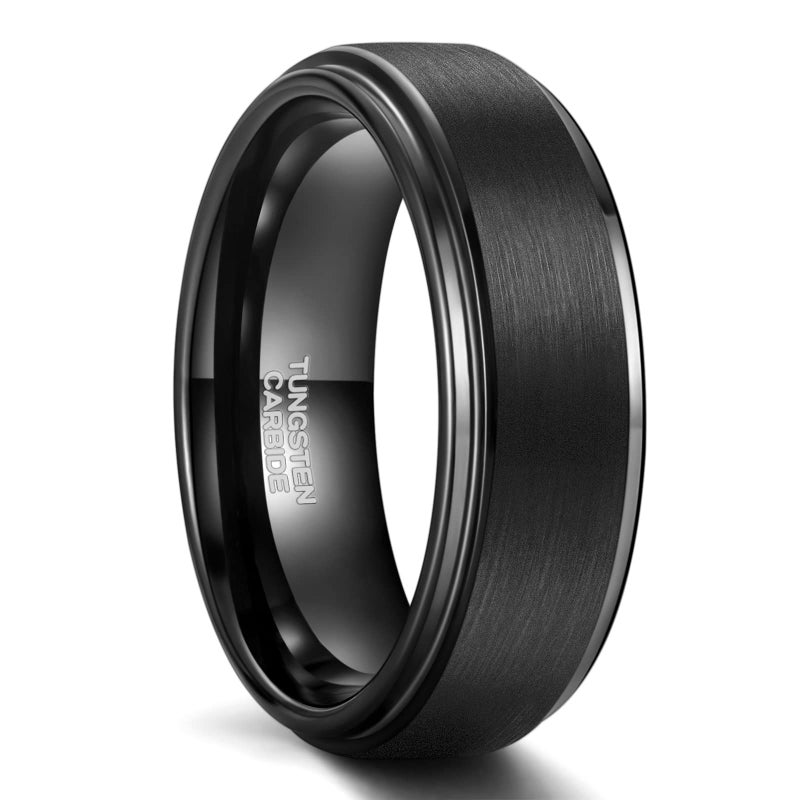 Greenpod 8mm Black Tungsten Carbide Rings for Men Brushed Matte Comfort Fit Wedding Band Size 8.5 - Image 1